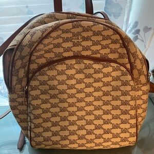 Michael Kors Tan and Brown Signature MK Backpack